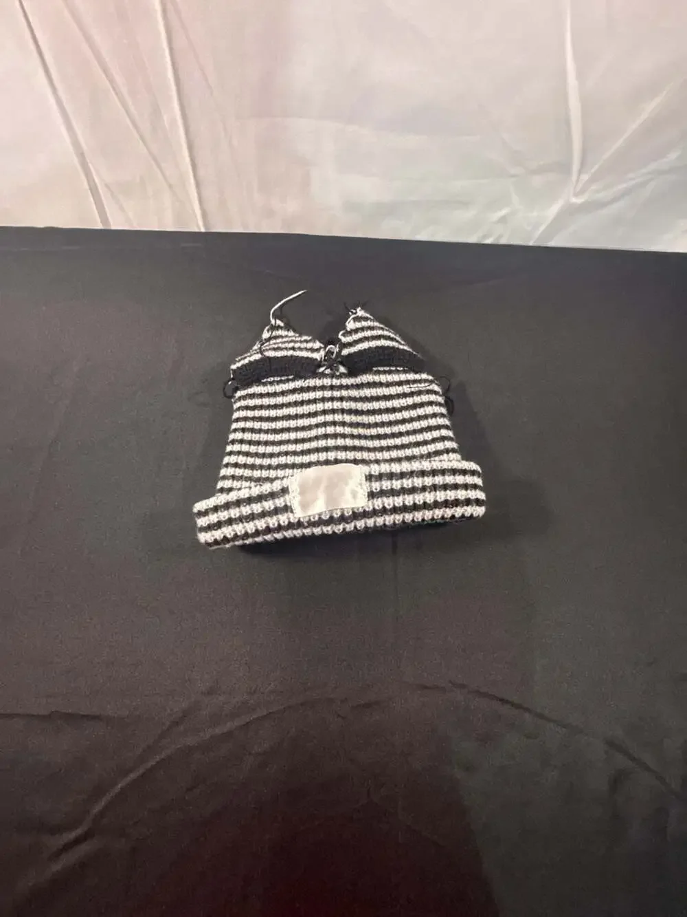 Charles Jeffrey Loverboy Black and White Striped Beanie with Bunny Ears